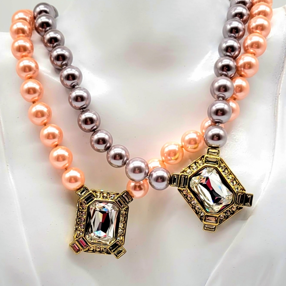 Heidi Daus Choice of either Light Pink or Lavender Pearl Emerald Cut Necklace